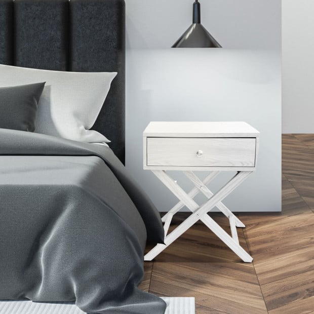 Bedside Table White Storage Cabinet Bedroom - Two Pack - White Image 6