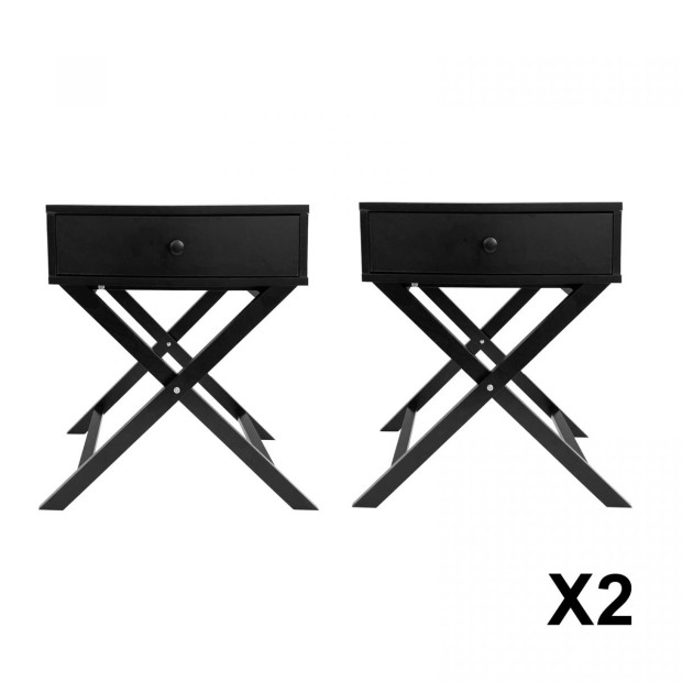 Decor Bedside Table Black Storage Cabinet Bedroom - Two Pack - Black