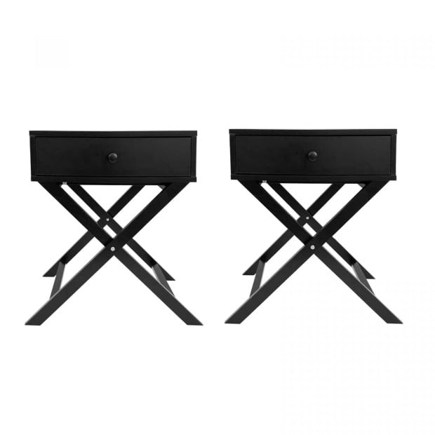 Decor Bedside Table Black Storage Cabinet Bedroom - Two Pack - Black Image 2
