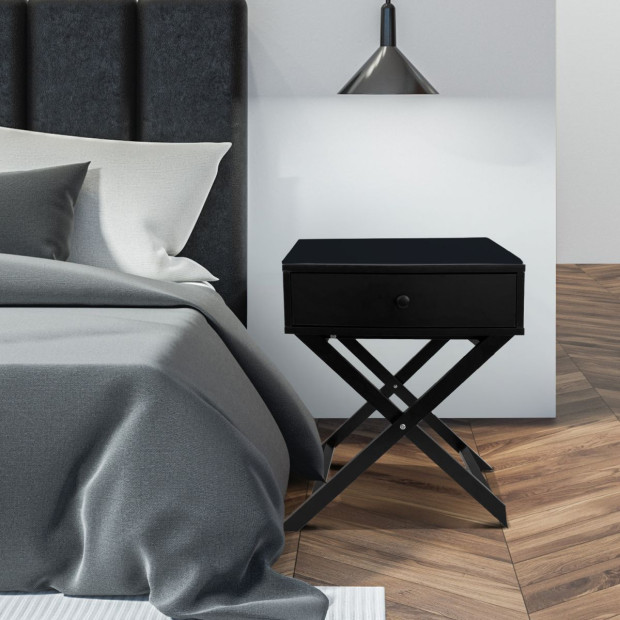 Decor Bedside Table Black Storage Cabinet Bedroom - Two Pack - Black Image 8
