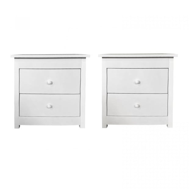 Decor Bedside Table White Storage Cabinet Bedroom - Two Pack - White Image 2