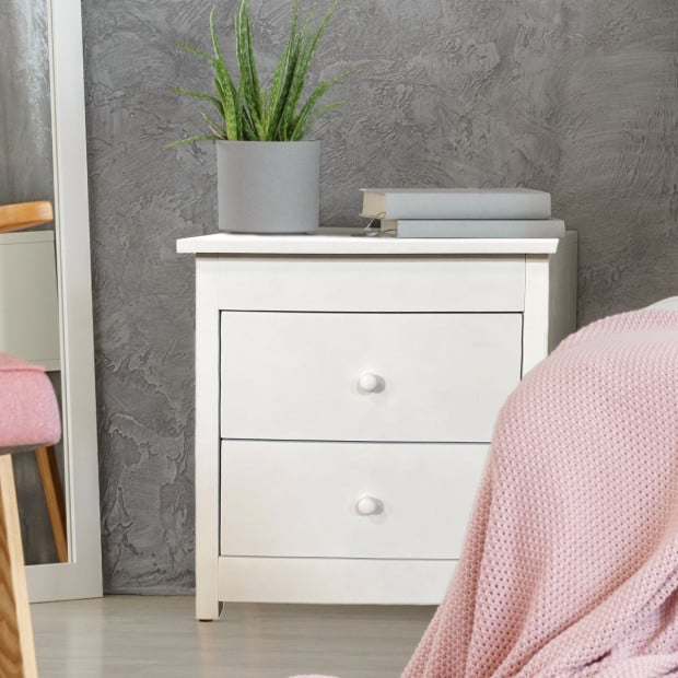 Decor Bedside Table White Storage Cabinet Bedroom - Two Pack - White Image 8