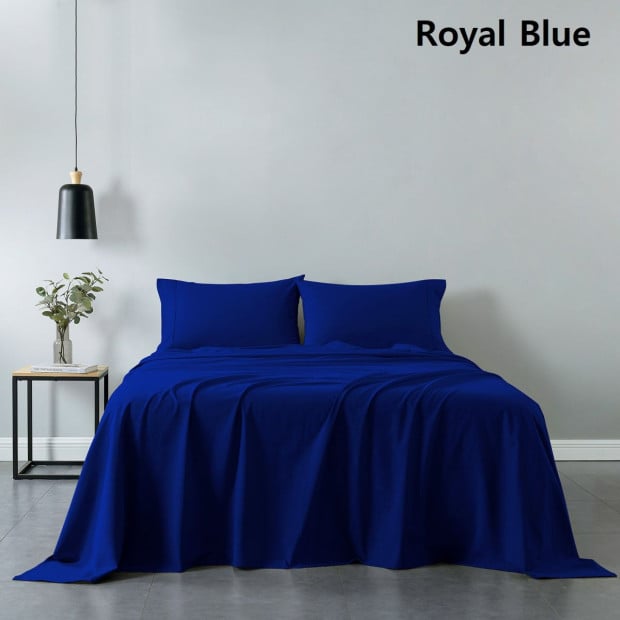 100% Cotton Sheet & 2 Duck Feather Down Pillows Set Single - R.Blue Image 2