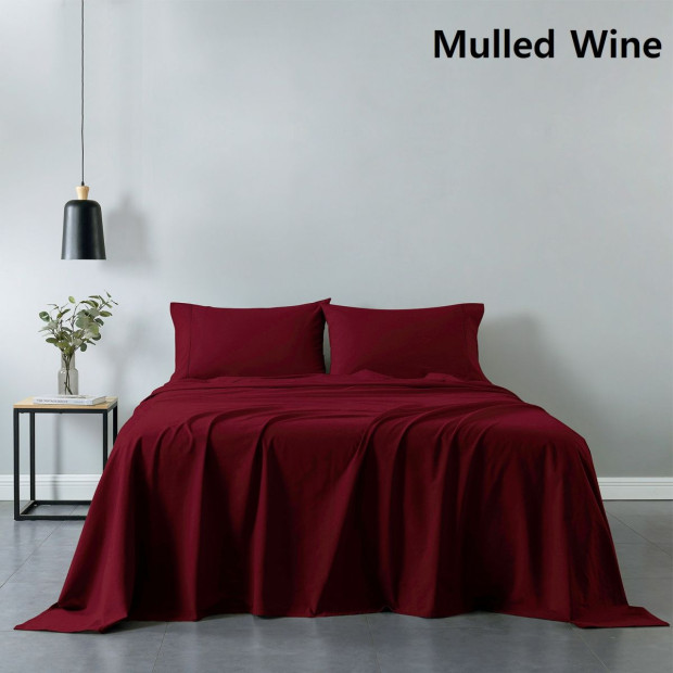 100% Cotton Sheet Set & Duck Feather Down Pillows Set - Queen - Wine Image 2