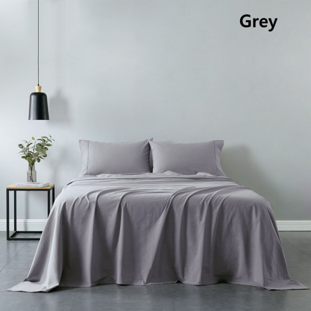 100% Cotton Sheet & 2 Duck Feather Down Pillows Set - King - Grey Image 2