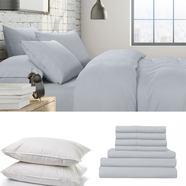 1500 Thread Count 6 Piece Duck Feather Down Pillows Bedding Set Q- Indigo