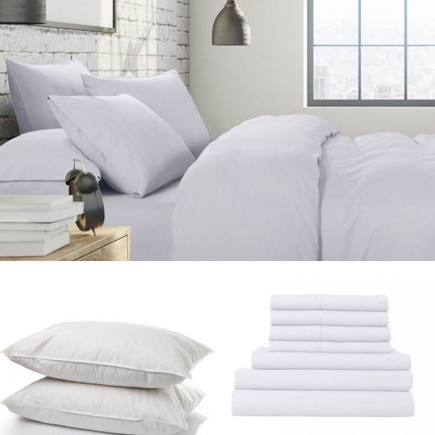 1500 Thread Count 6 Piece Duck Feather Down Pillows Bedding Set - King - White