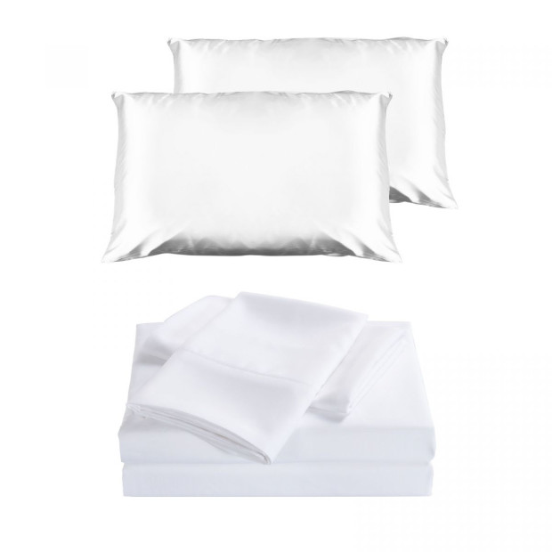 2000TC 4 Pc Sheet Set Satin Pillowcases White - Queen - White Image 2