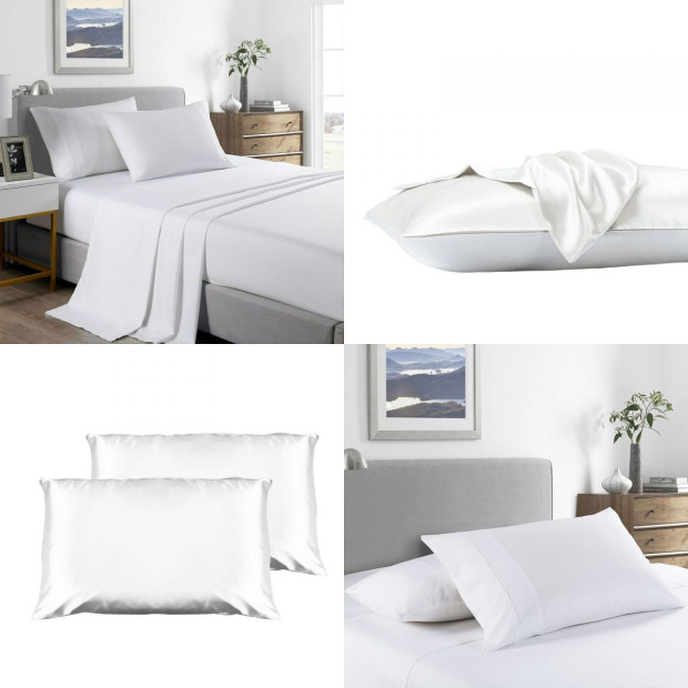 2000TC 4 Pc Sheet Set Satin Pillowcases White - King - White