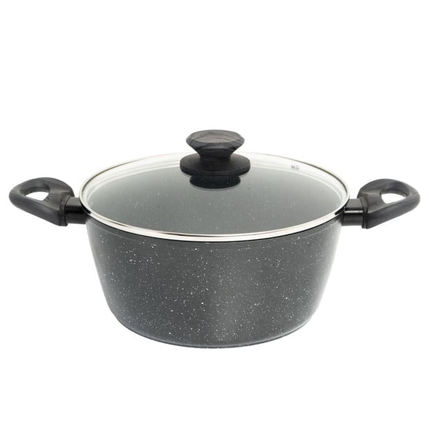 2 Pc Set 24cm Casserole Pan + 20cm Saucepan Set Lid Grey Handle Image 3