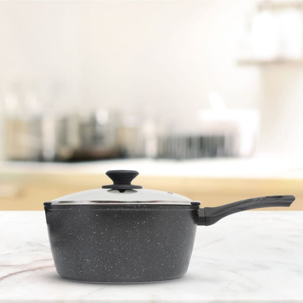 2 Pc Set 24cm Casserole Pan + 20cm Saucepan Set Lid Grey Handle Image 4