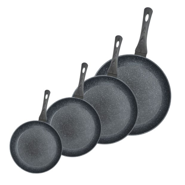 4 Piece Fry Pan Set 20cm 24cm 28cm 30cm Complete Grey Handle Set