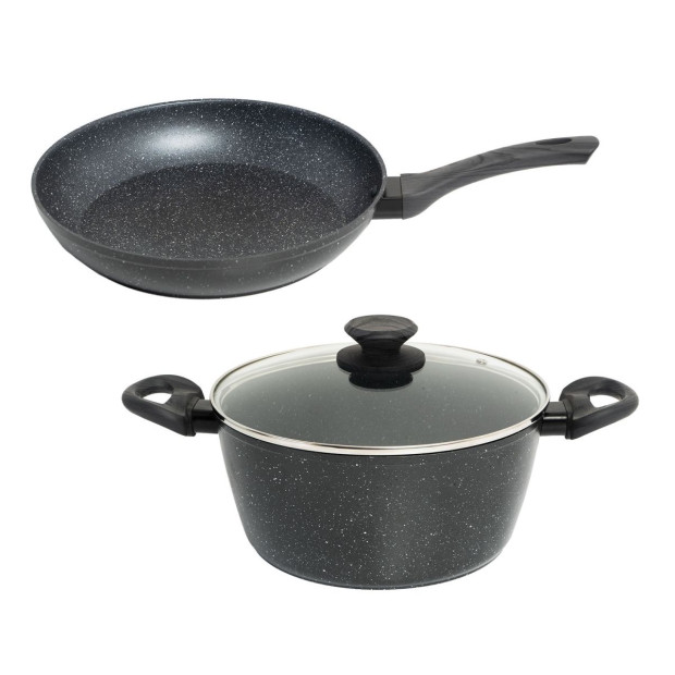 2 Piece Set Frypan 24cm Casserole 24cm Cookware Grey Handle