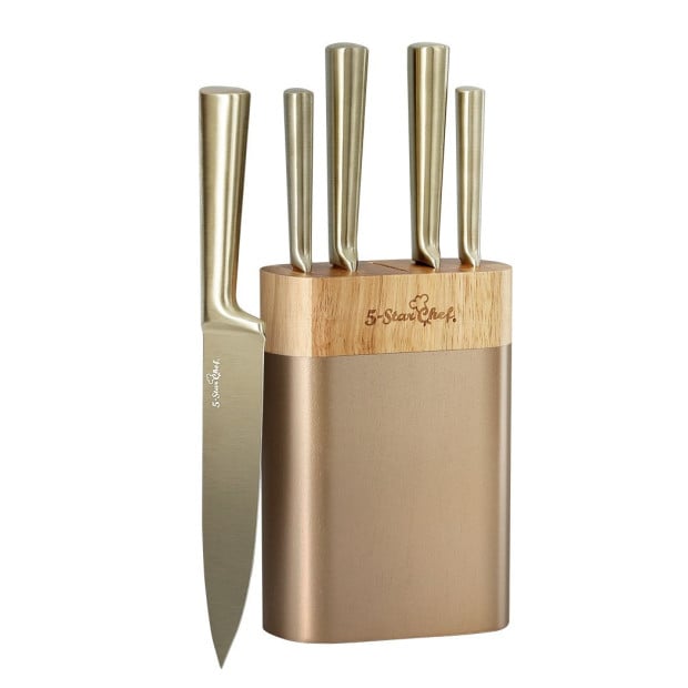 6pcs Kitchen Knife Set Stainless Steel Nonstick Block Chef Sharp