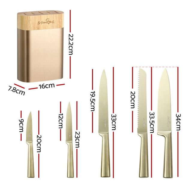 6pcs Kitchen Knife Set Stainless Steel Nonstick Block Chef Sharp Image 2