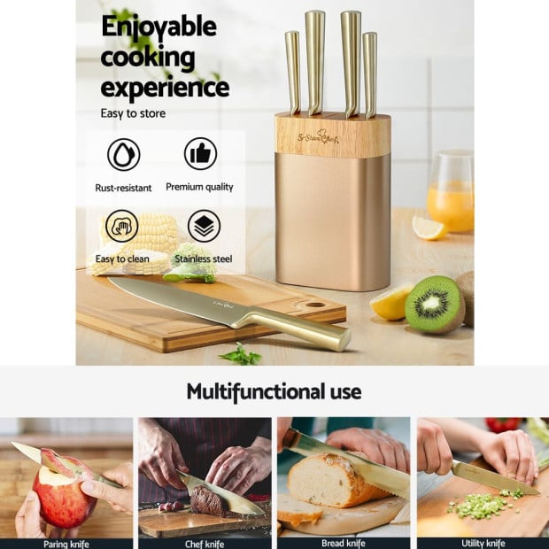 6pcs Kitchen Knife Set Stainless Steel Nonstick Block Chef Sharp Image 5