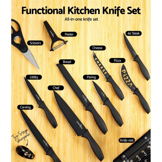 17pcs Kitchen Knife Set Stainless Steel Non-stick With Sharpener Image 5
