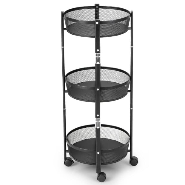 3-tier Folding Kitchen Trolley Cart With Baskets - Black Image 6
