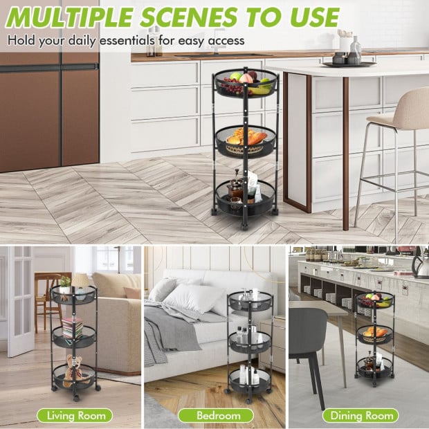 3-tier Folding Kitchen Trolley Cart With Baskets - Black Image 9