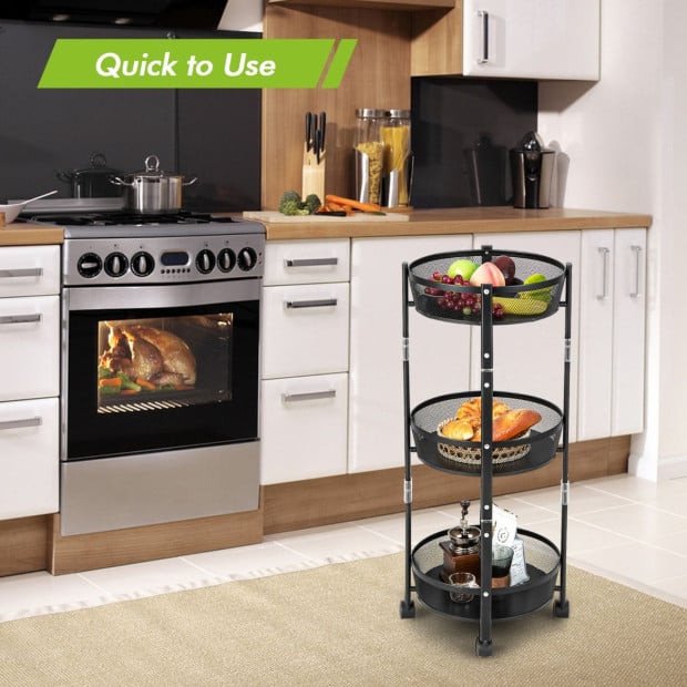 3-tier Folding Kitchen Trolley Cart With Baskets - Black Image 7