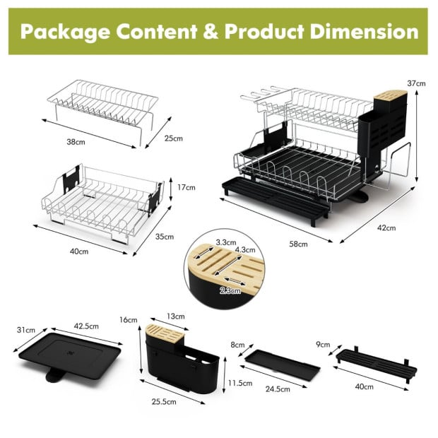 2-tier Detachable Dish Drying Rack w/ Cutlery Holder Image 4