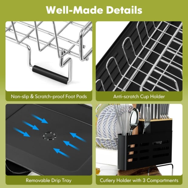 2-tier Detachable Dish Drying Rack w/ Cutlery Holder Image 5