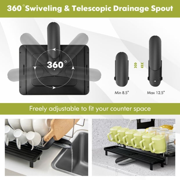 2-tier Detachable Dish Drying Rack w/ Cutlery Holder Image 6