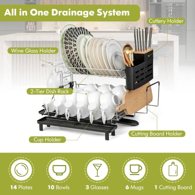 2-tier Detachable Dish Drying Rack w/ Cutlery Holder Image 7