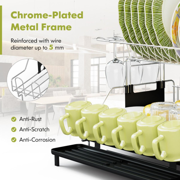 2-tier Detachable Dish Drying Rack w/ Cutlery Holder Image 9