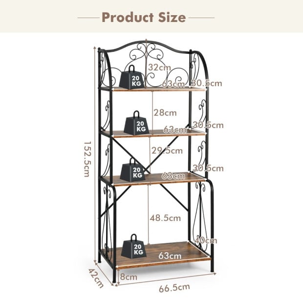 4-tier Kitchen Bakers Rack With Open Shelves - Black Image 4