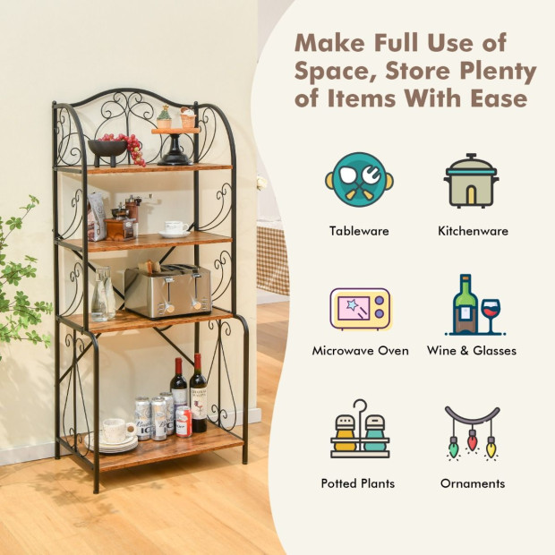 4-tier Kitchen Bakers Rack With Open Shelves - Black Image 3