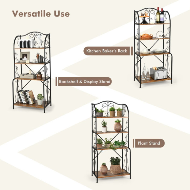4-tier Kitchen Bakers Rack With Open Shelves - Black Image 9