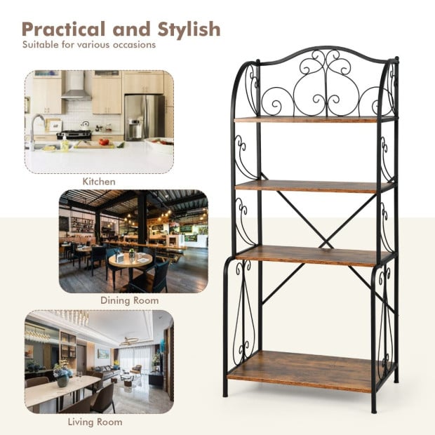 4-tier Kitchen Bakers Rack With Open Shelves - Black Image 10