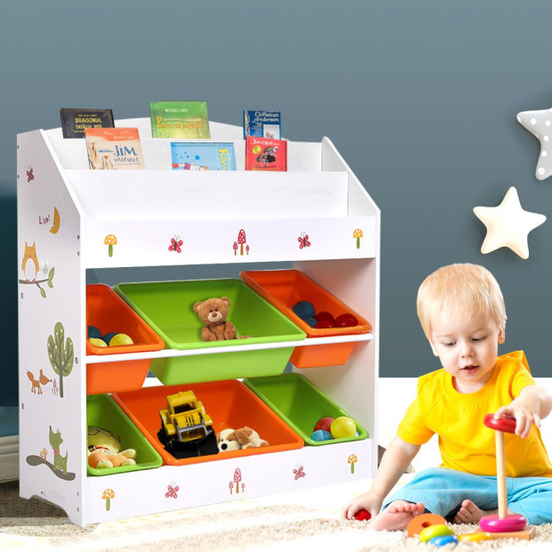 Kids Toy Box Organiser Bookshelf 6 Bins Storage Rack Drawer Image 7