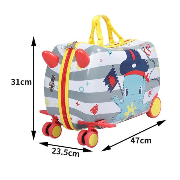 Kids Ride On Suitcase Children Travel Luggage Carry Bag - Octopus Image 3