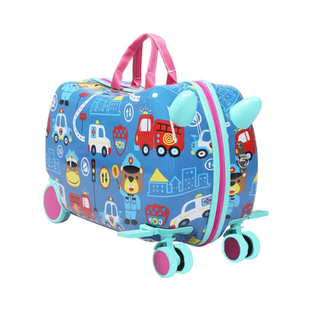 Kids Ride On Suitcase Children Travel Luggage Carry Bag - Cars Image 2