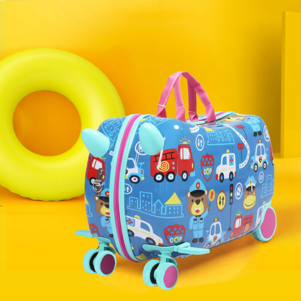 Kids Ride On Suitcase Children Travel Luggage Carry Bag - Cars Image 7