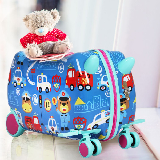 Kids Ride On Suitcase Children Travel Luggage Carry Bag - Cars Image 8