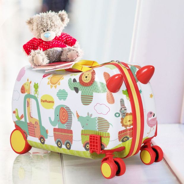 Kids Ride On Suitcase Children Travel Luggage Carry Bag - Zoo Image 8
