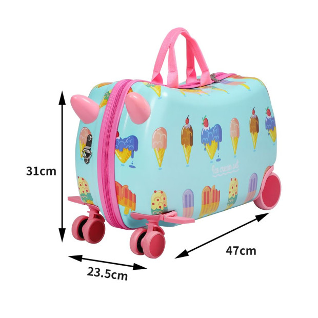 Kids Ride On Suitcase Children Travel Luggage Carry Bag Ice Cream Image 3