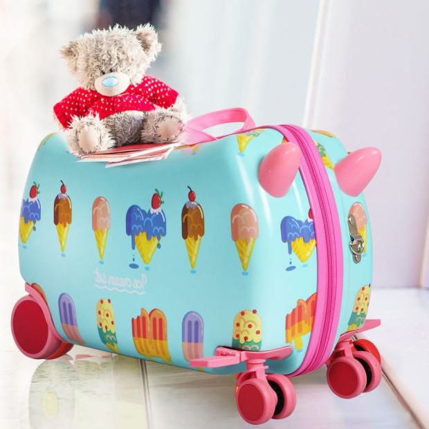 Kids Ride On Suitcase Children Travel Luggage Carry Bag Ice Cream Image 8