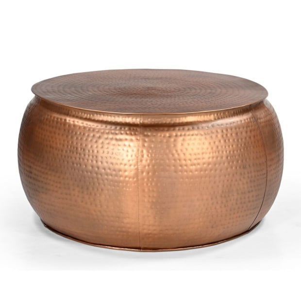 Bronze Look Hammered Coffee Table Round Iron