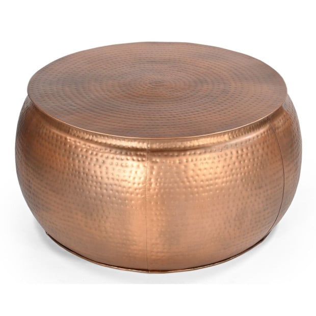 Bronze Look Hammered Coffee Table Round Iron Image 2