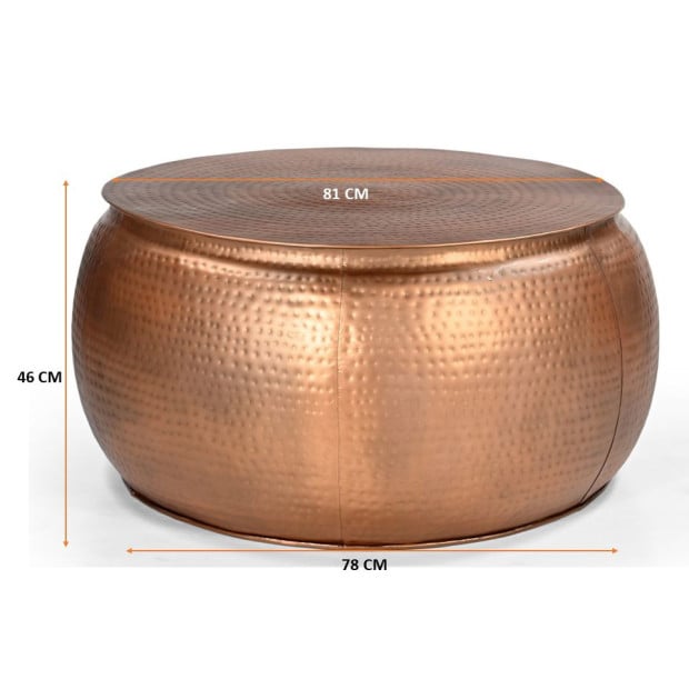 Bronze Look Hammered Coffee Table Round Iron Image 5
