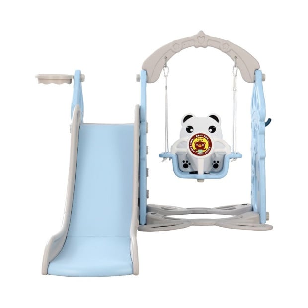 Kids 170cm Slide & Swing Set Playground Basketball Hoop Outdoor Blue Image 3