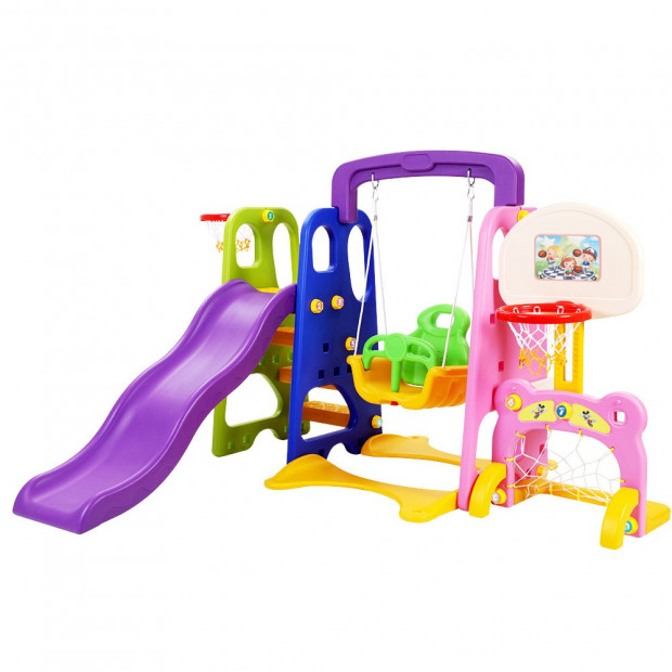 Kids Slide Swing with Basketball Hoop Toddler Outdoor Indoor Play