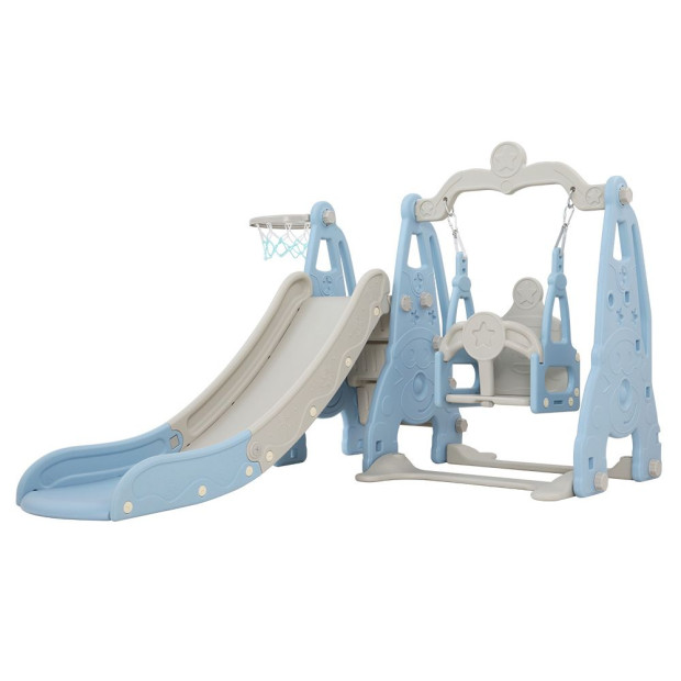 Kids Slide 170cm Swing Basketball Hoop Toddlers Playset Blue