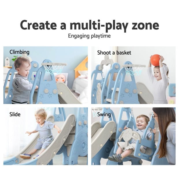 Kids Slide 170cm Swing Basketball Hoop Toddlers Playset Blue Image 5