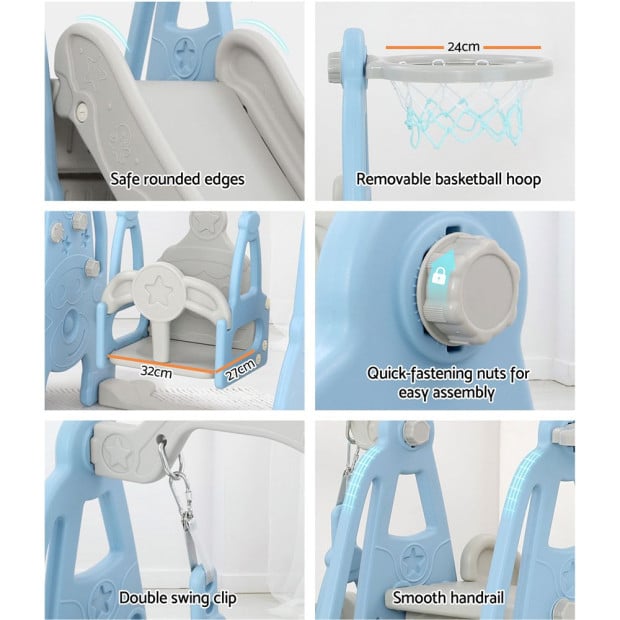 Kids Slide 170cm Swing Basketball Hoop Toddlers Playset Blue Image 6