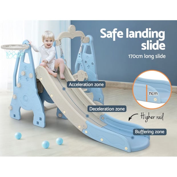Kids Slide 170cm Swing Basketball Hoop Toddlers Playset Blue Image 7